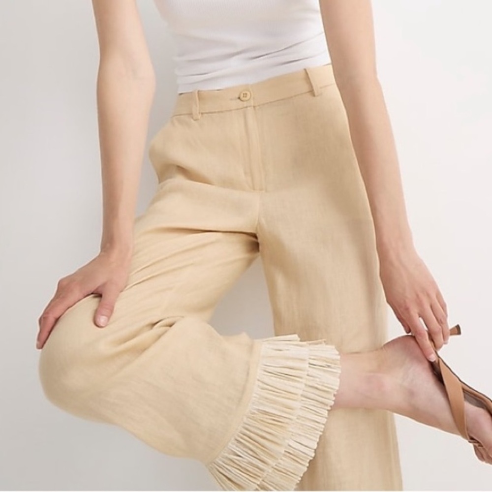 J. Crew Ingrid Ruffle Fringe Trim Linen Pants 16